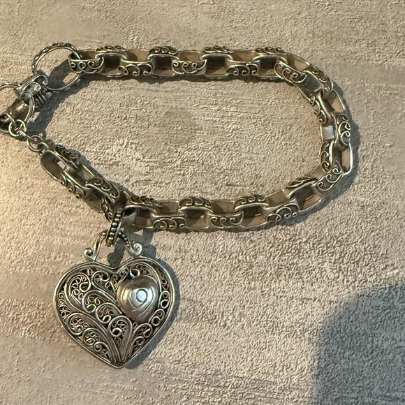Bali 925 Stamped Heart Charm Toggle Bracelet - Picture 1 of 5